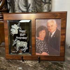 Dacra Glass Company Vintage Wood & Glass 25th Wedding Anniversary 5x7 Frame